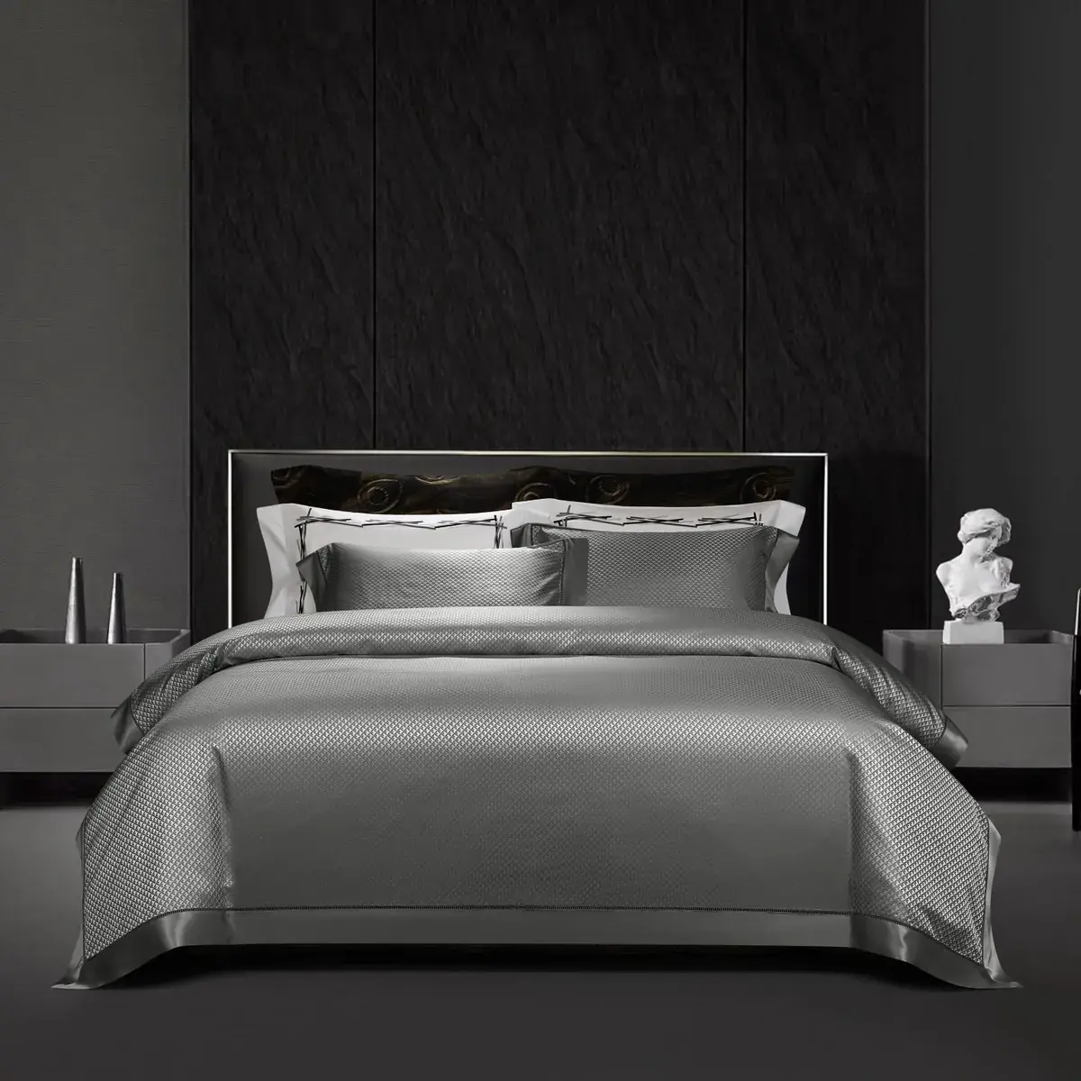 26 Momme Silk Jacquard Set in Grey
