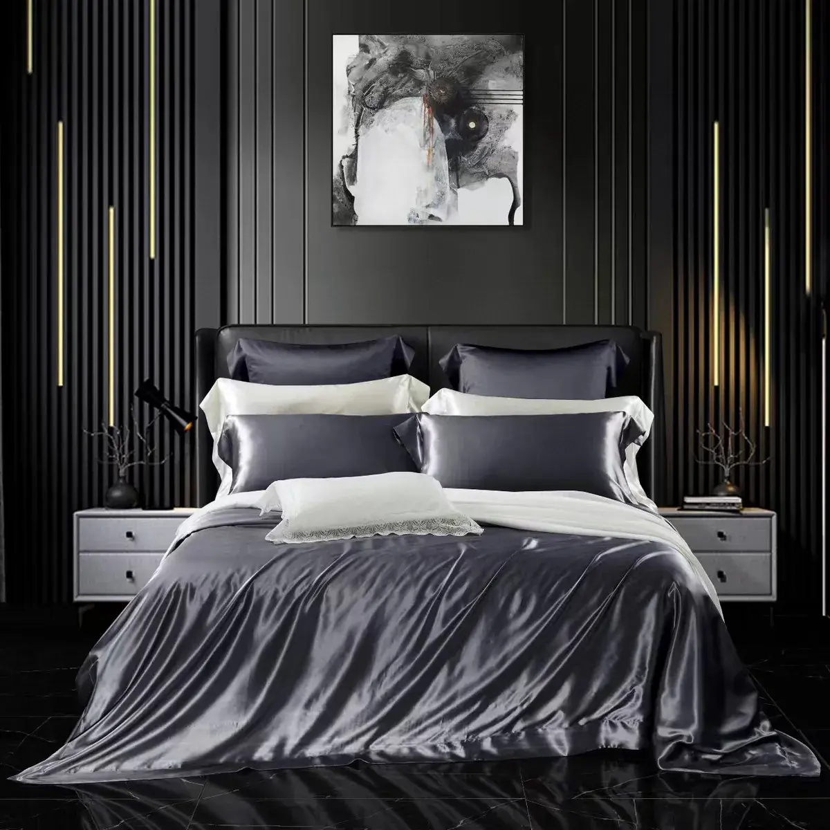 Charcoal Silk Bedding Set