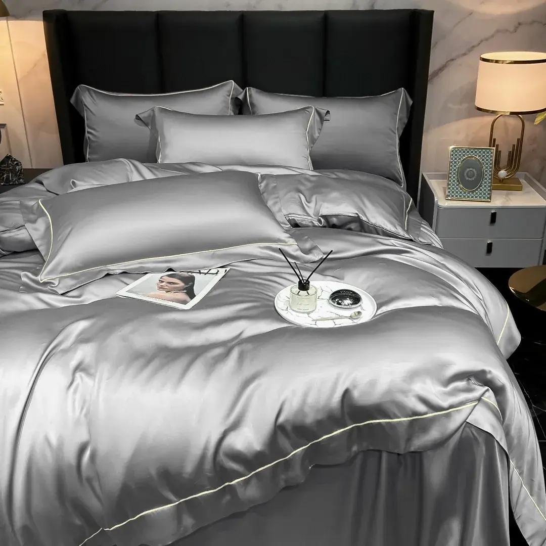 Wide-Border Lyocell Set in Grey — alternate view