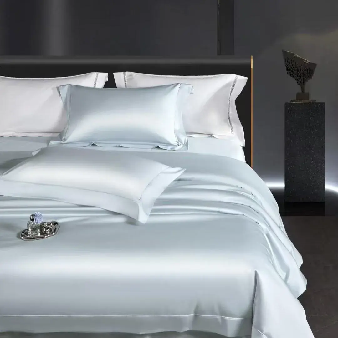 Piped Egyptian Cotton Set in Sky Blue — alternate view