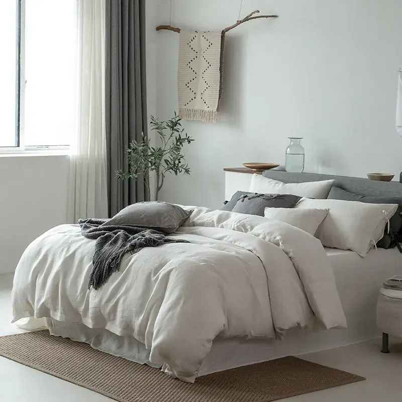 White Belgian Flax Linen Set — alternate view