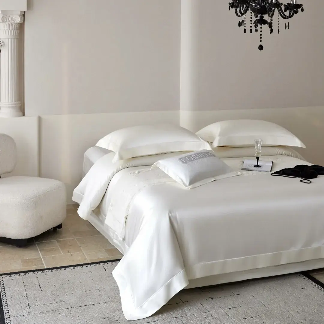 White Egyptian Cotton Satin Set — alternate view