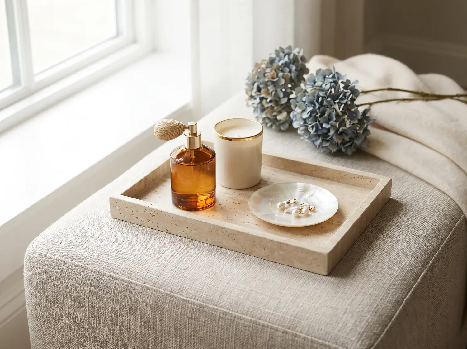 Travertine & Brass Tray — alternate view